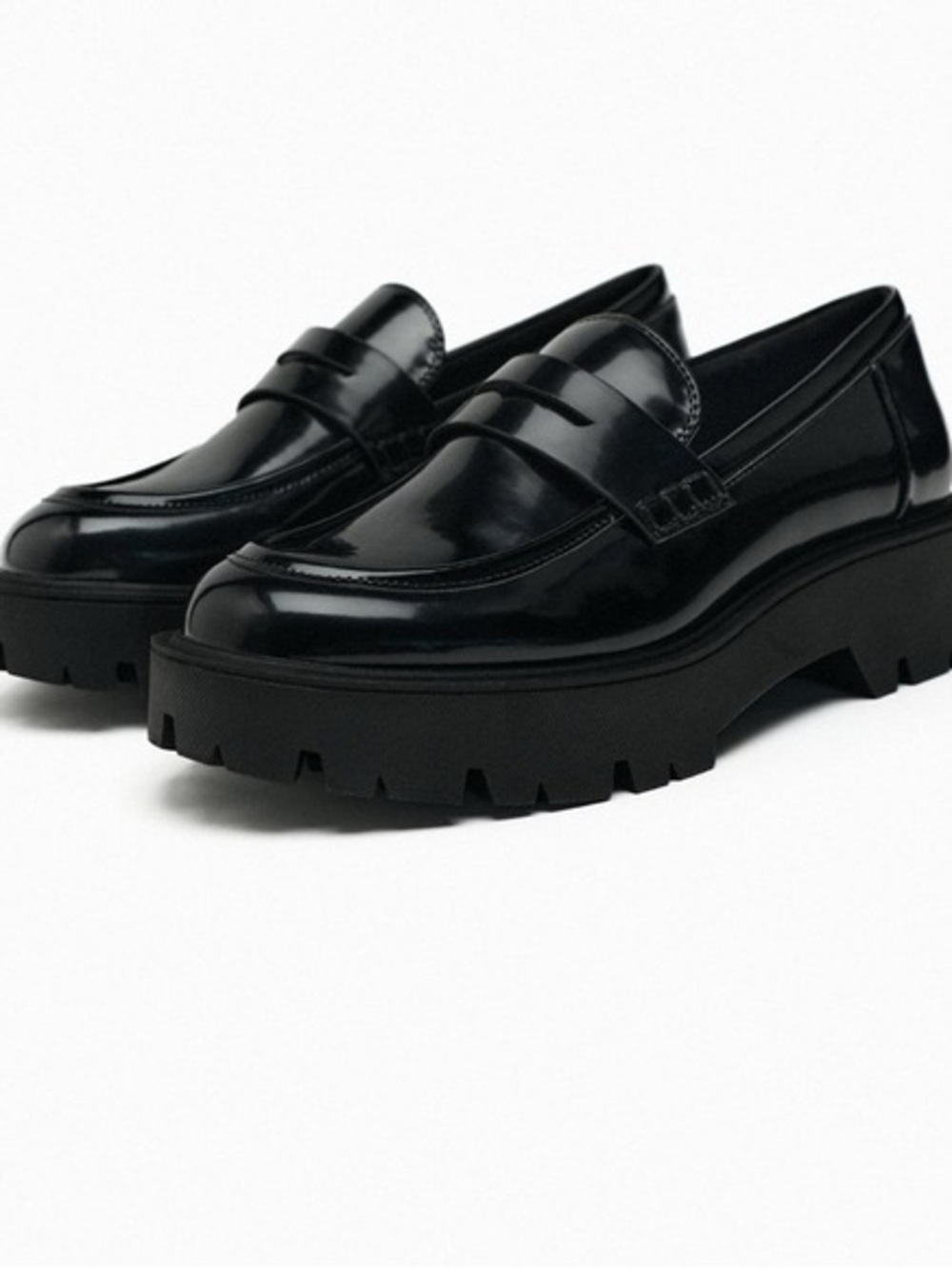 ZARA Black Platform Lug Sole Penny Loafers